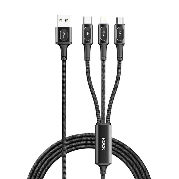 Rock 3-in-1 Fast Charging Data Cable USB to Micro + Lightning + Type-C 3.5A 1.2m Black