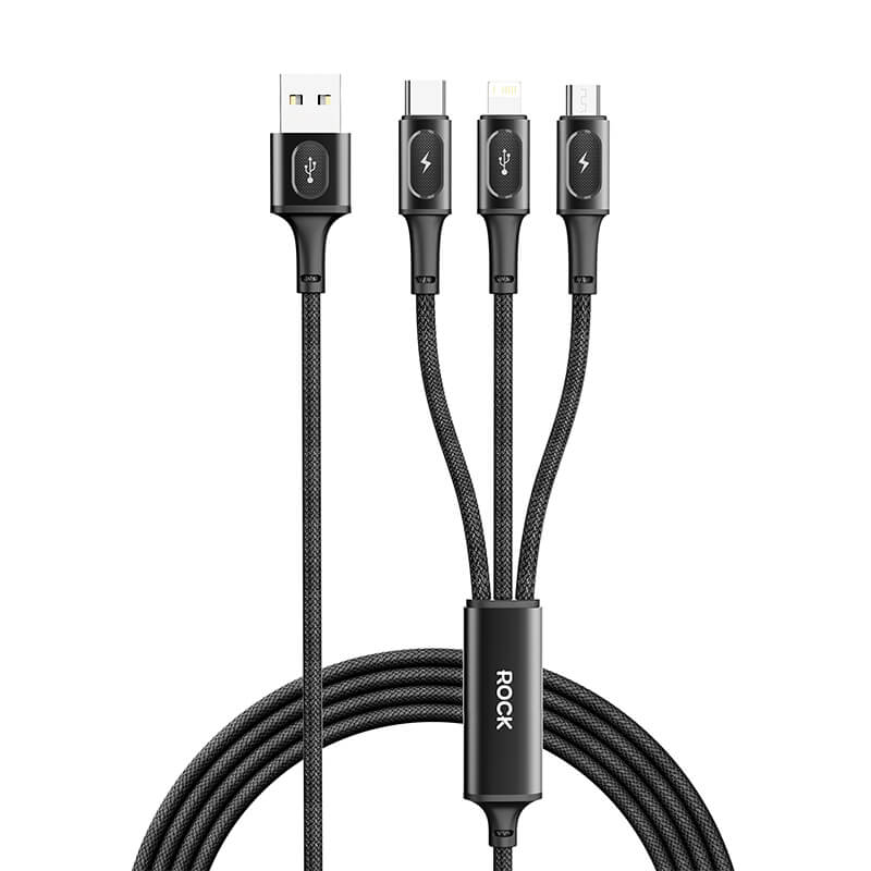 Rock 3-in-1 Fast Charging Data Cable USB to Micro + Lightning + Type-C 3.5A 1.2m Black