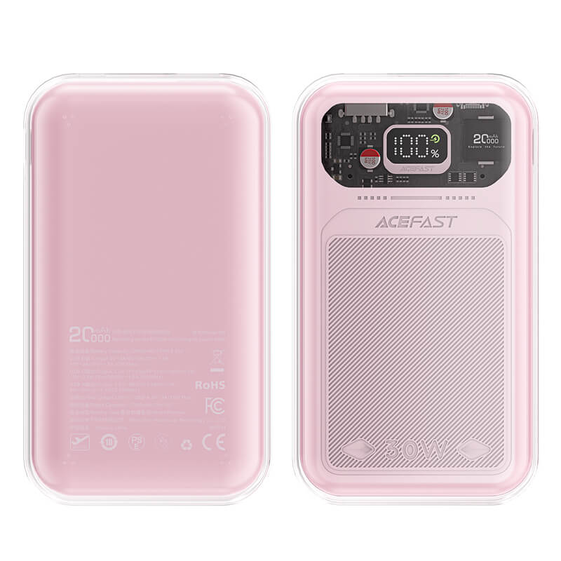 Acefast 30W 20000mAh Fast Charging Power Bank LED Display M2 Pink