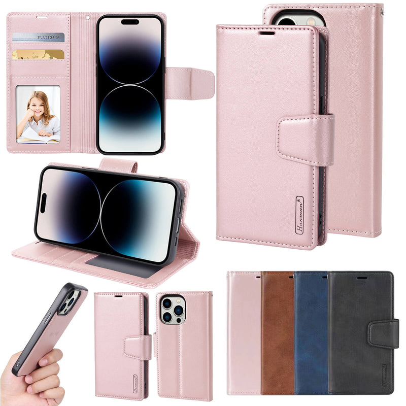 iPhone 16 Pro Max Hanman Miro Leather 2-in-1 Wallet Case with Magnetic Back Rose Gold