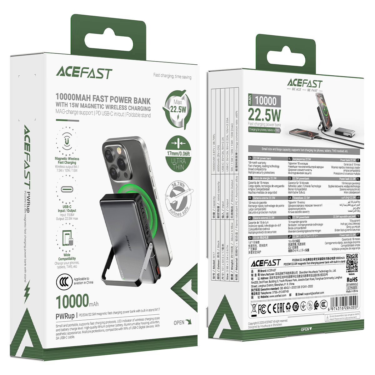 Acefast PD 22.5W MagSafe Power Bank with Built-in Stand 10000mAh M17