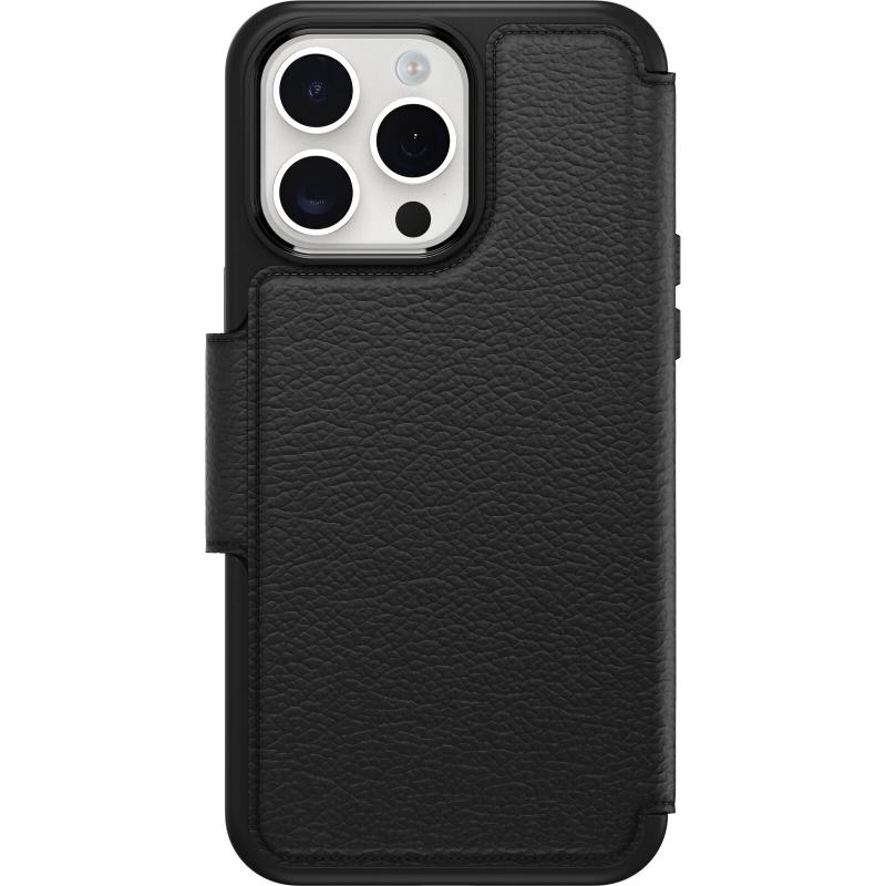 OtterBox iPhone 15 Pro Max Strada Series Folio MagSafe Case Shadow Black