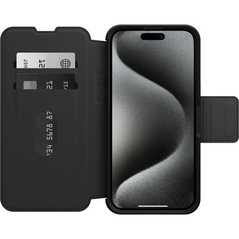 OtterBox iPhone 15 Pro Max Strada Series Folio MagSafe Case Shadow Black