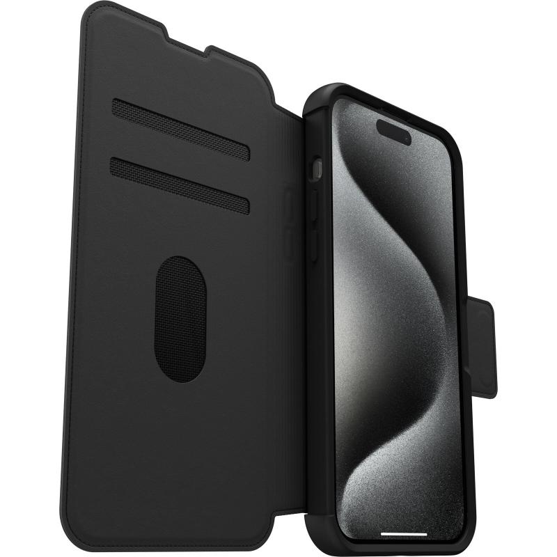 OtterBox iPhone 15 Pro Max Strada Series Folio MagSafe Case Shadow Black