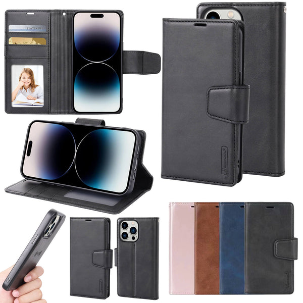 iPhone 16 Pro Max Hanman Miro Leather 2-in-1 Wallet Case with Magnetic Back Black