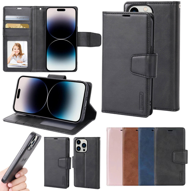 iPhone 16 Pro Hanman Miro Leather 2-in-1 Wallet Case with Magnetic Back Black