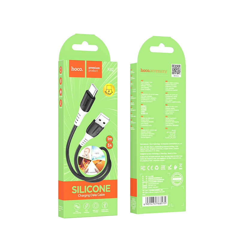 hoco. Silicone 3A Charging Data Cable USB-A to Type-C X82