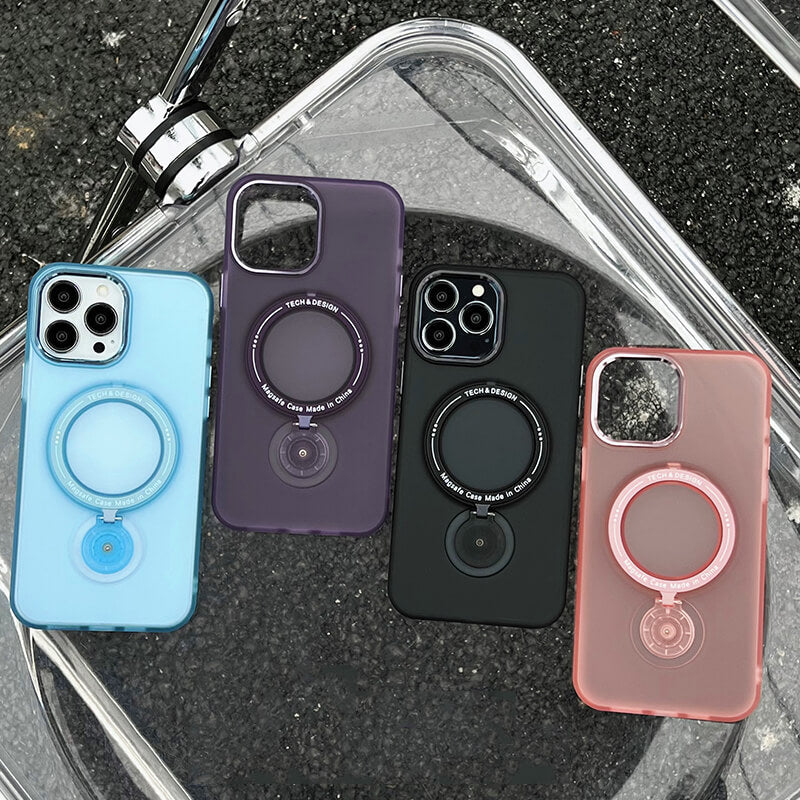 iPhone 15 Ring Holder Series Frosted Translucent Phone Case with 360 Magsafe