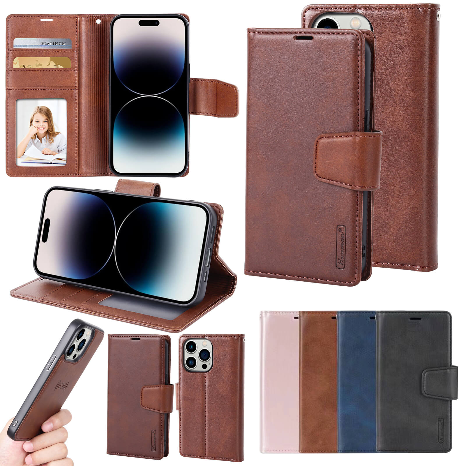 iPhone 11 Pro Luxury Hanman Leather 2-in-1 Wallet Flip Case With Magnet Back