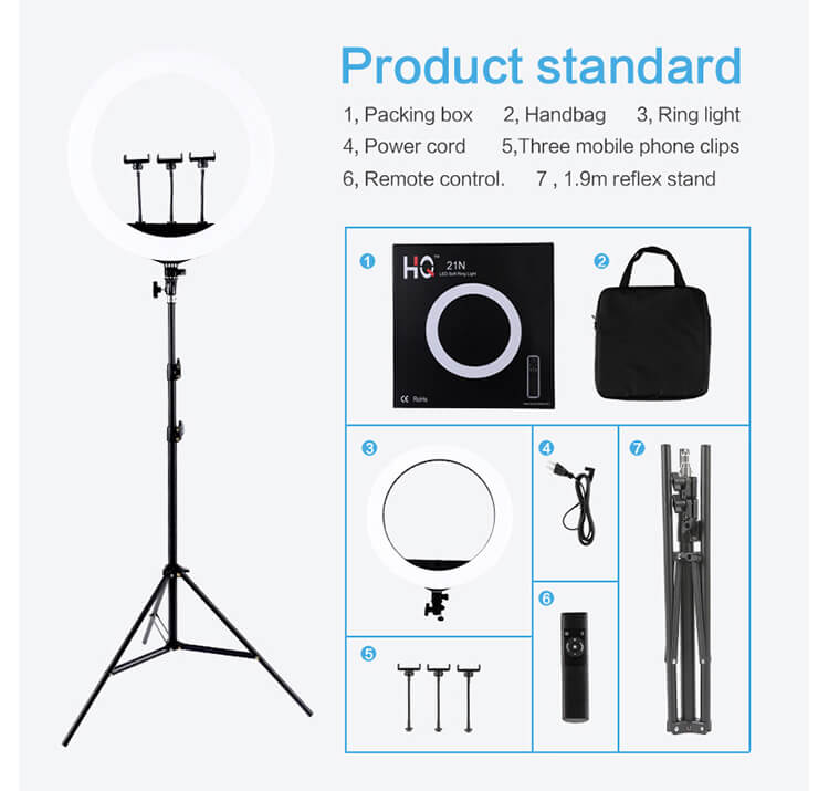 HQ 21 inch(53cm) LED Soft Ring Light with 1.9M Tripod Stand & 3 Phone Holders
