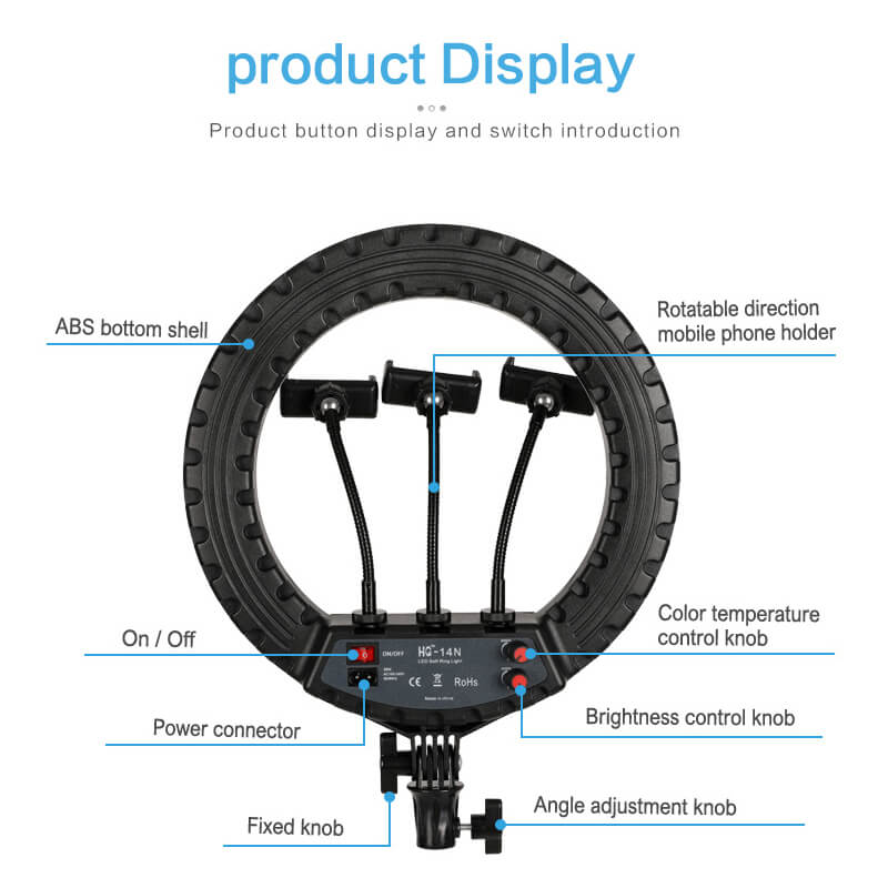 HQ 14 inch(33cm) LED Soft Ring Light with 1.9M Tripod Stand & 3 Phone Holders