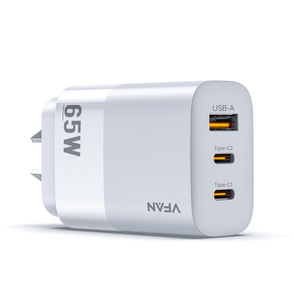 VFAN USB A+C PD 65W 3-in-1 GaN Ultra Fast Charger Plug(MacBook Available) AU7