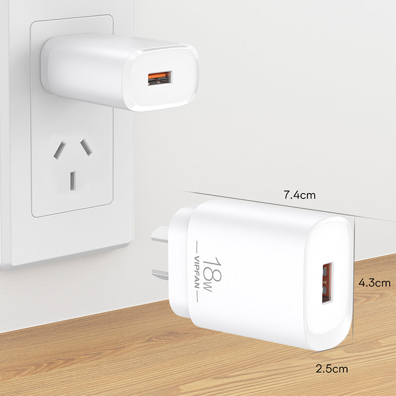 VFAN 18W QC3.0 Fast Charge USB Wall Charger AU4