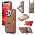 iPhone 15 Lychee Pattern Multi-slot Ring Card Holder Detachable Crossbody Phone Case