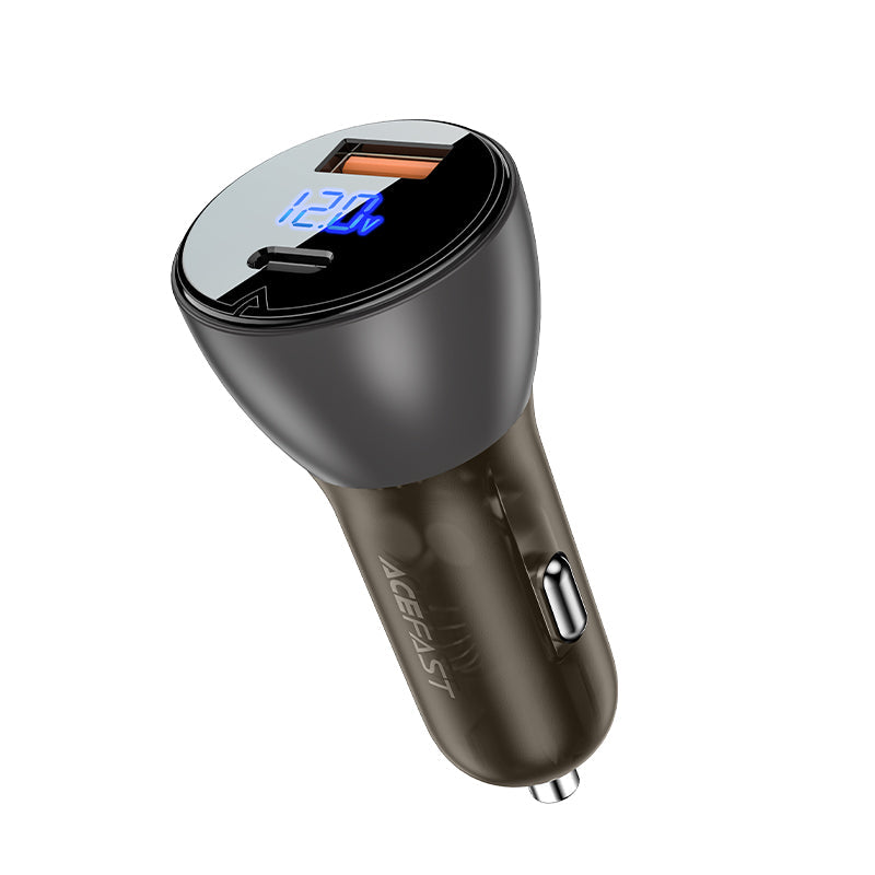 Acefast Metal Car Charger 63W (USB-A+USB-C) With Digital Display B6