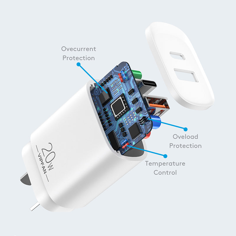 VFAN USB A + C PD 20W Dual Super Fast Charger Plug AU6