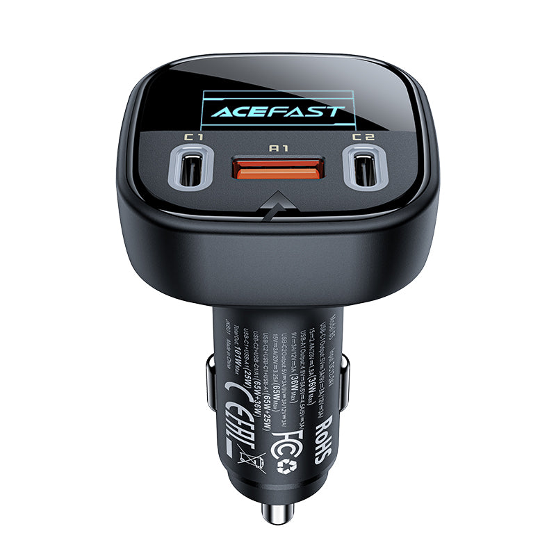 Acefast 101W (2C+A) Metal Car Charger with OLED Smart Display B5