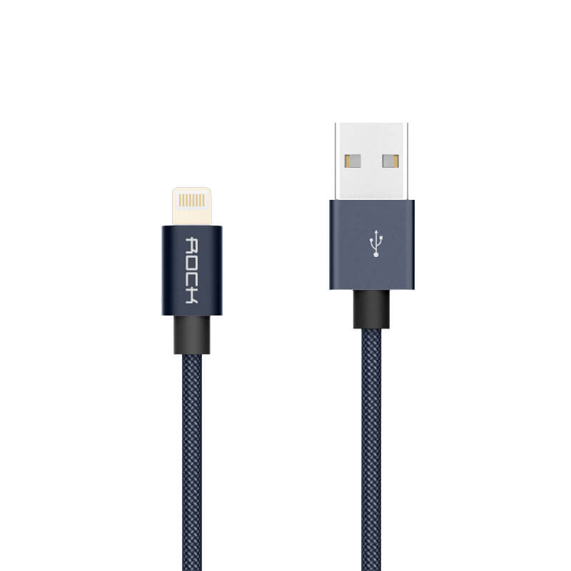 Rock Metal Nylon Braided Charge & Sync Round Lightning Cable 1m