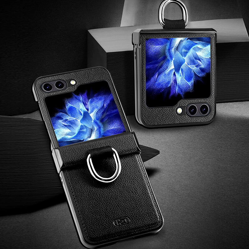 Samsung Galaxy Z Flip 4 HDD Luxury Leather Foldable Shockproof Ring Phone Case