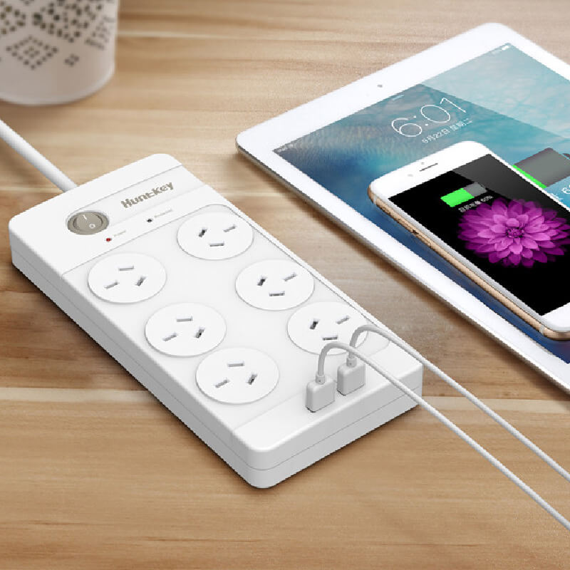 Huntkey 6 AC Sockets and 2 USB Charging Ports Surge Protector SAC604