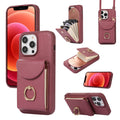 iPhone 14 Pro Max Lychee Pattern Multi-slot Ring Card Holder Detachable Crossbody Phone Case