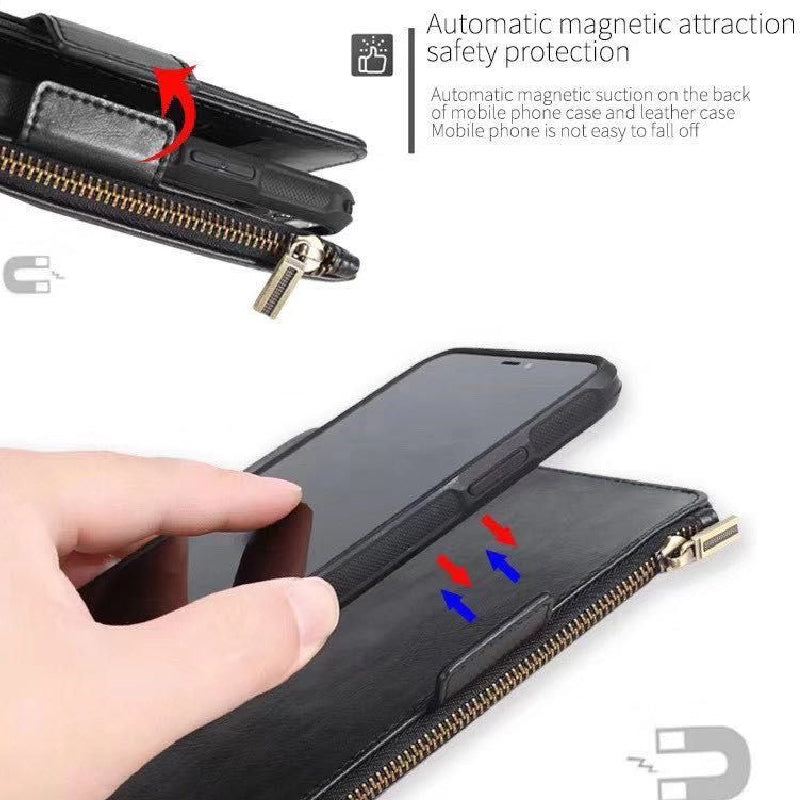 Samsung  Galaxy Note 20 JDK Genuine Leather Wallet Carrying Phone Case with Magnetic Back