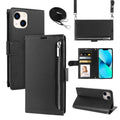 iPhone 15 Plus Hanman Leather Adjustable Crossbody Strap Wallet Flip Case