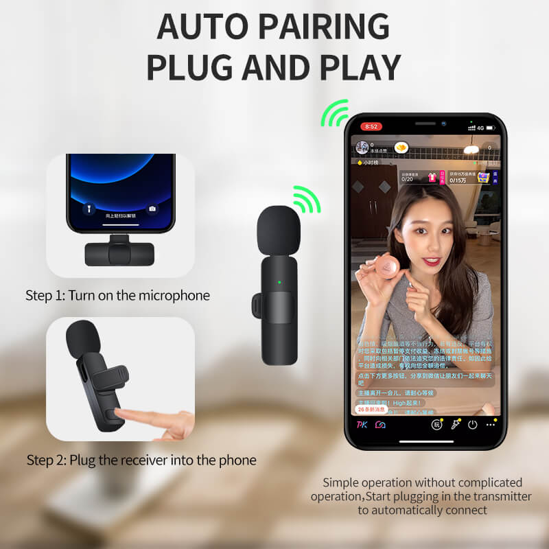 Mobie Plug-Play Wireless Lavalier Microphones for iPhone iPad Lightning Ports K9
