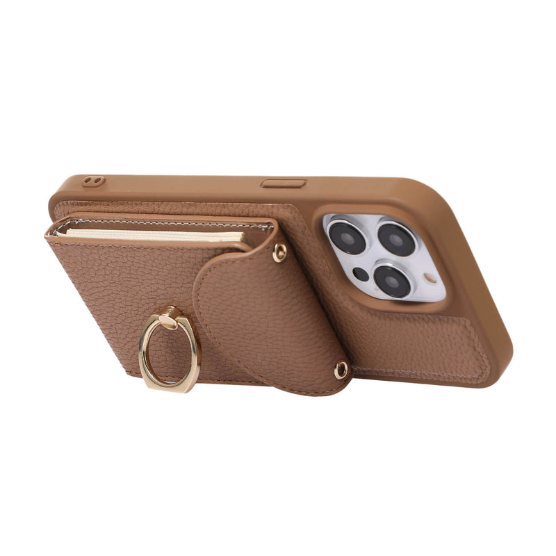 iPhone 13/14 Lychee Pattern Multi-slot Ring Card Holder Detachable Crossbody Phone Case