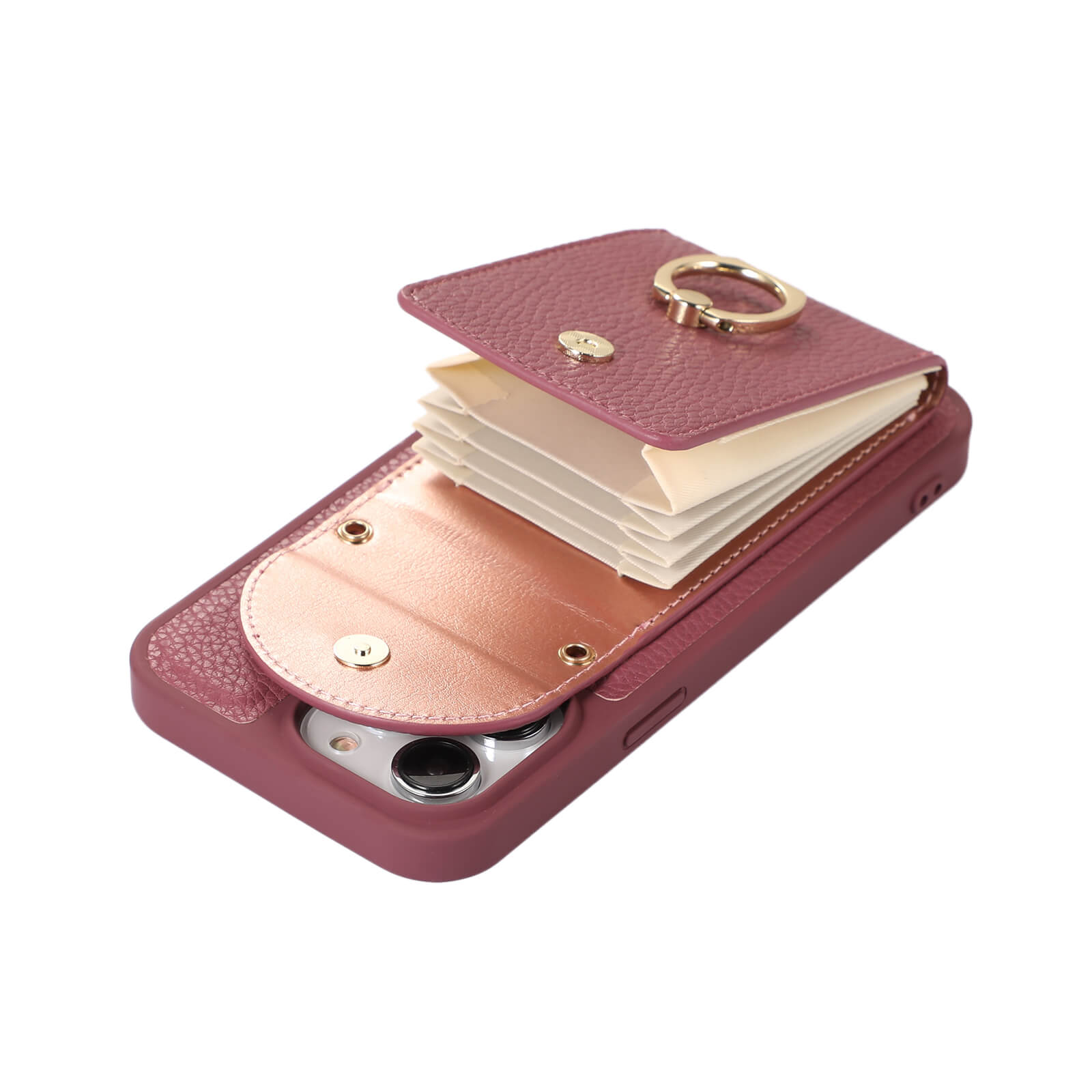 iPhone 11 Lychee Pattern Multi-slot Ring Card Holder Detachable Crossbody Phone Case