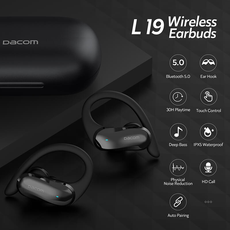 Dacom True Wireless Stereo Earphones with Earhooks 24H Play Back L19