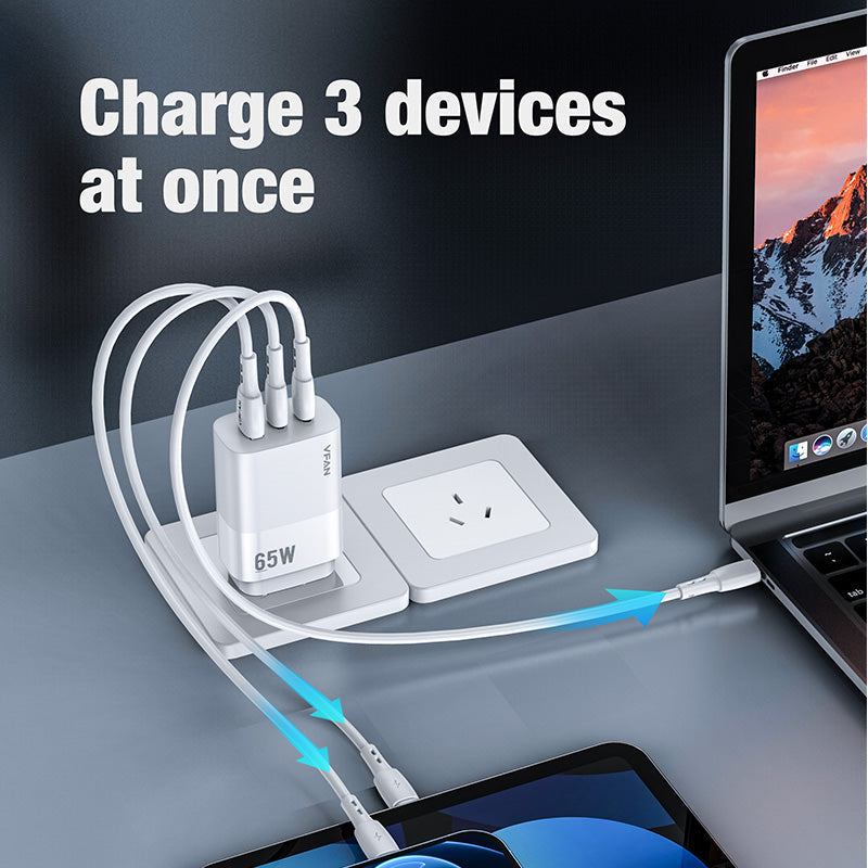 Mobie USB A&C PD 65W GaN Ultra Fast Wall Charger Plug MacBook Available AU7 White