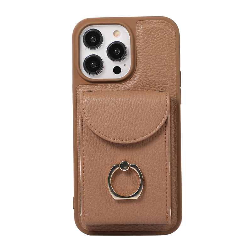 iPhone 13 Pro Max Lychee Pattern Multi-slot Ring Card Holder Detachable Crossbody Phone Case