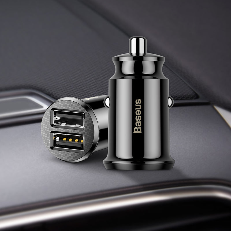 Baseus Grain Car Charger (Dual USB 5V 3.1A ) Black