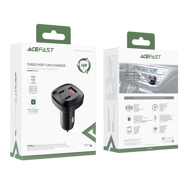 Acefast 66W (2C+A) Three-Port Metal Car Charger