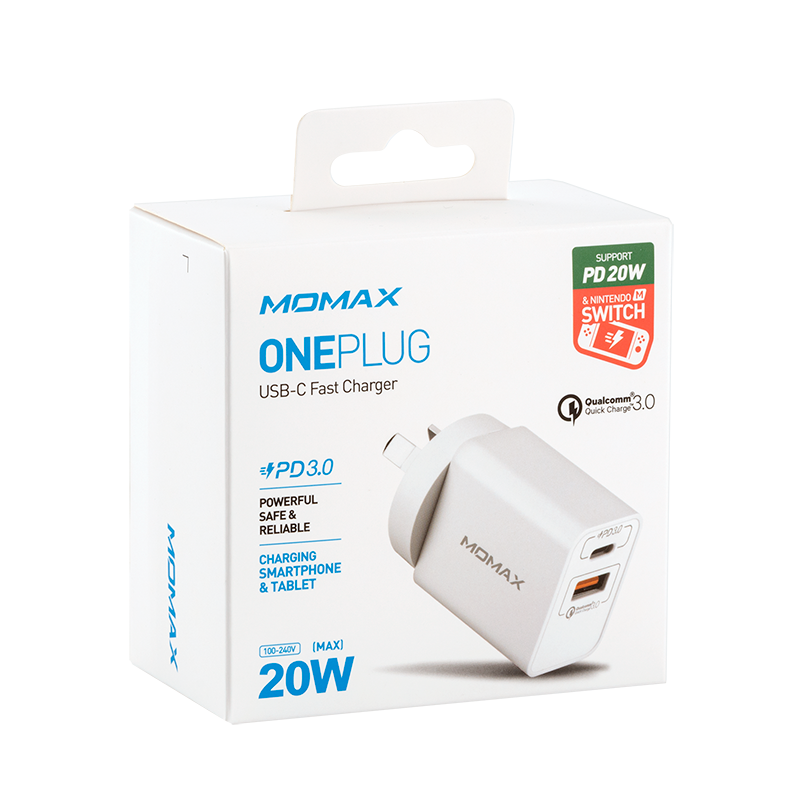 Momax 20W QC3.0+USB-C PD Wall Charger Dual Output USB-C PD & USB-A UM13